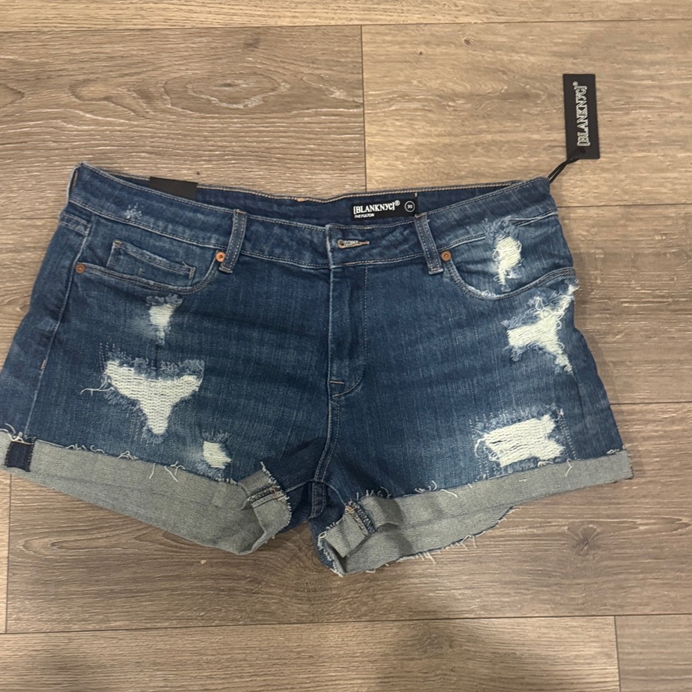 Blank NYC Women's Ripped Jean Shorts - Dark Blue